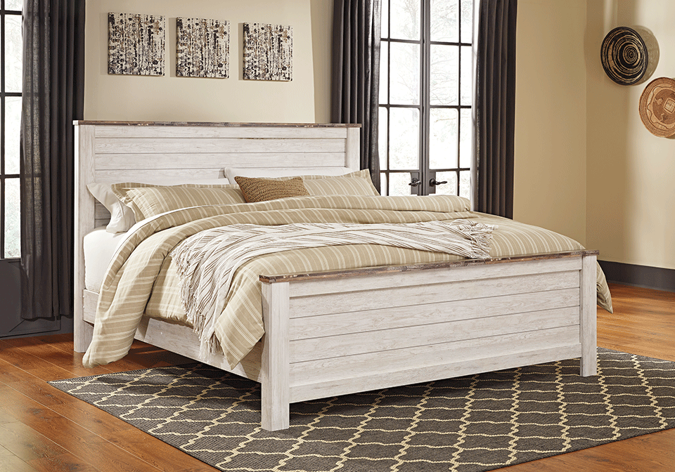 Willowton White King Panel Bed, Wood Panel Bed King