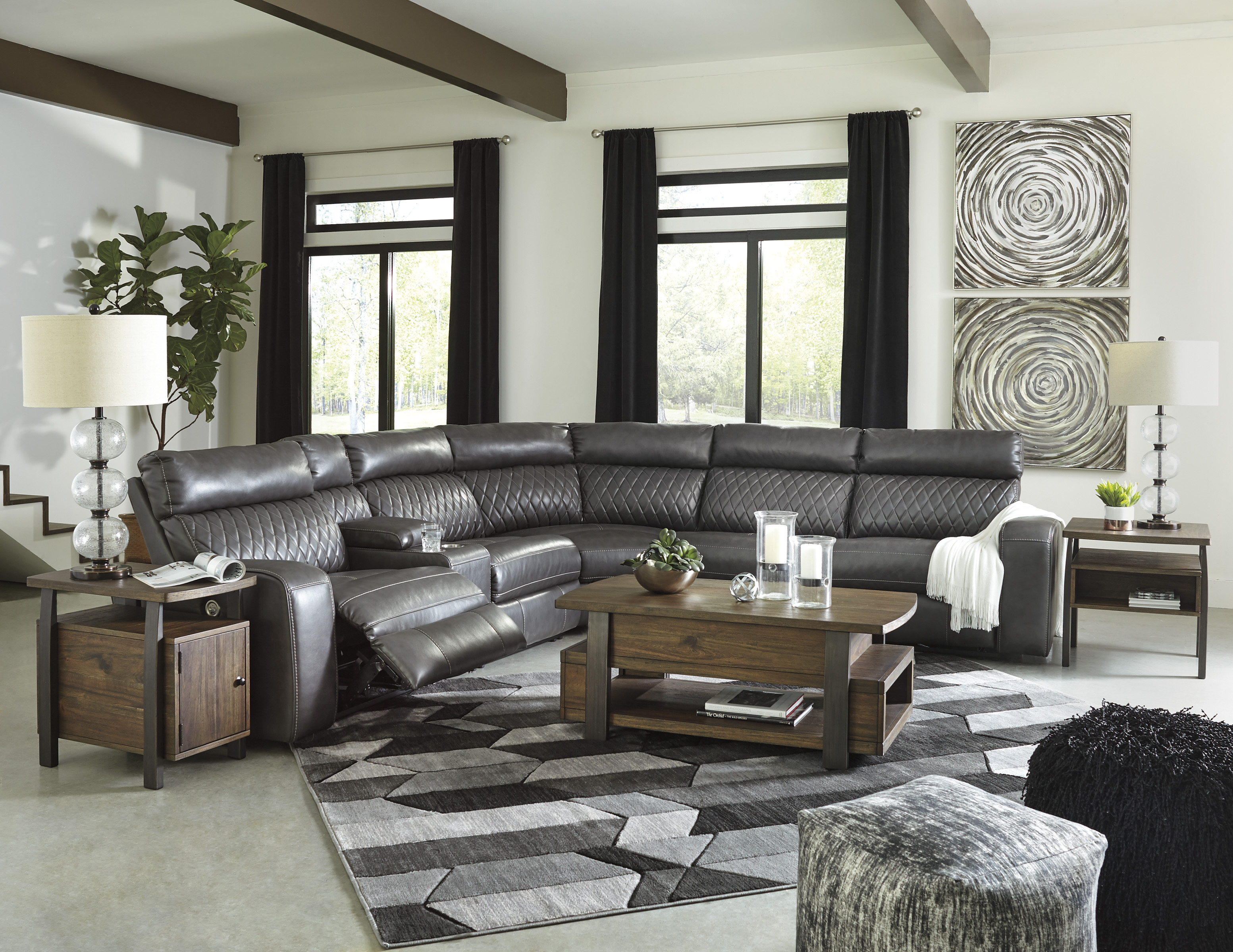 Samperstone Gray 6pc Power Reclining Sectional W Console Lexington Overstock Warehouse
