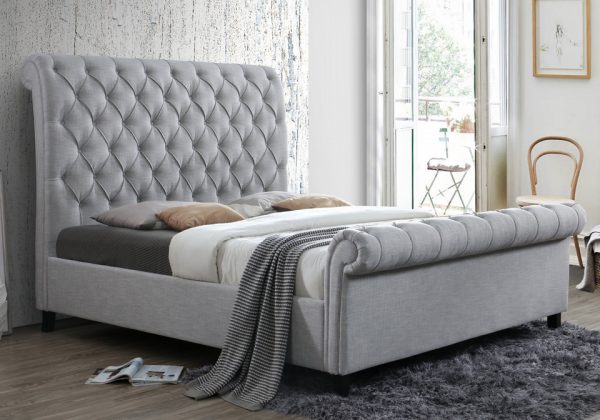 HOT DEAL 🔥 Kate Gray Upholstered Queen Sleigh Bed