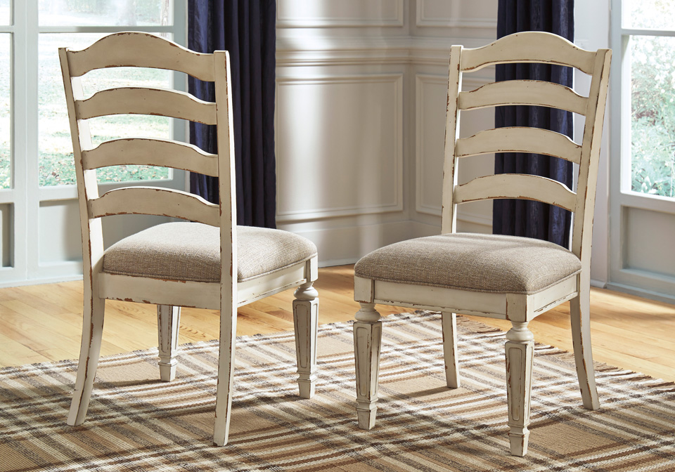 Realyn Chipped White Upholstered Dining, Pictures Of Upholstered Dining Room Chairs
