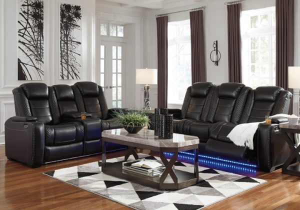 Party Time Midnight Power Reclining Sofa Set w/ Console