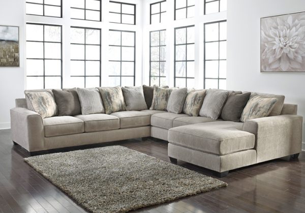 Ardsley Pewter 4pc RAF Chaise Sectional