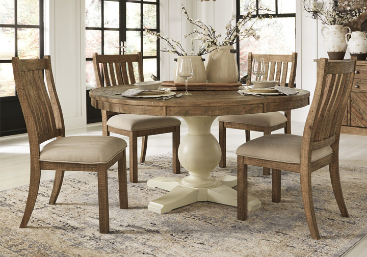 Grindleburg Light Brown 5pc Round, Natural Wood Round Dining Room Table