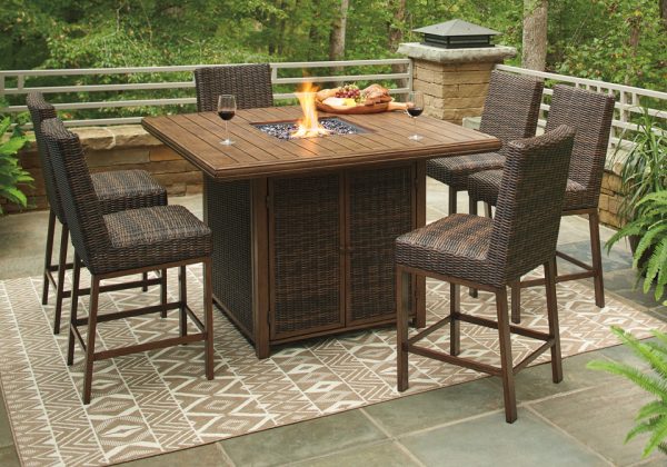 Paradise Trail Brown Outdoor Bar Table 7pc Set