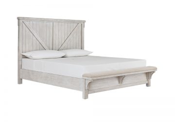 Brashland Linen King Panel Bed w/ Bench Footboard