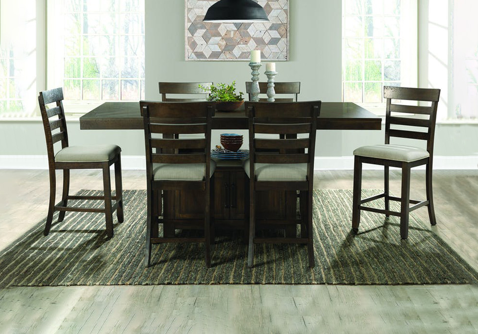 Dark Wood 5pc Counter Height Dining Set, Counter High Dining Table Chairs