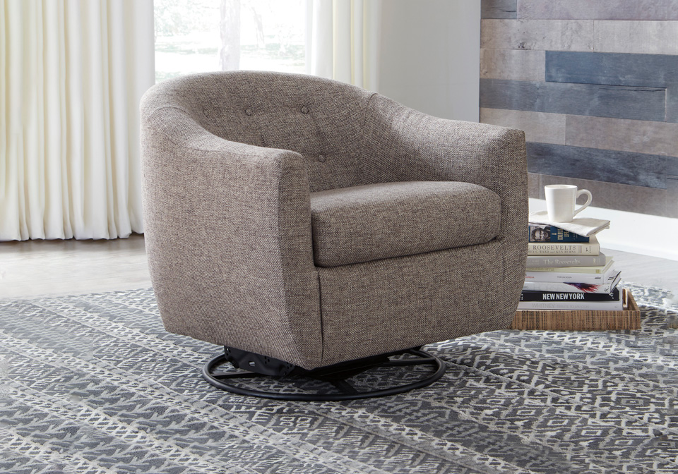Upshur Taupe Swivel Glider Accent Chair
