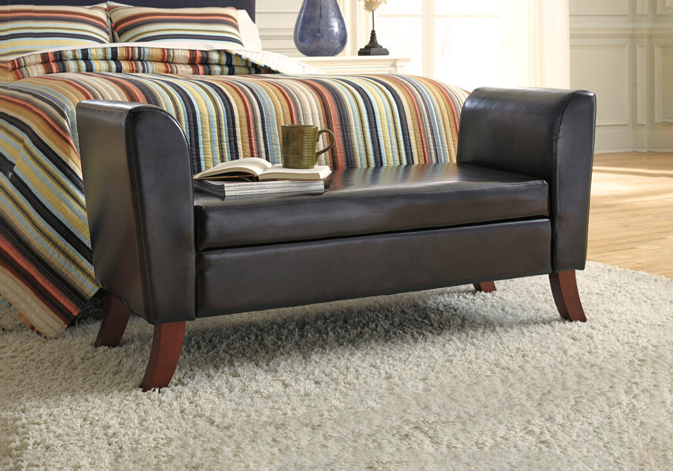 Brown Upholstered Storage Bench, Brown Leather Bench With Storage