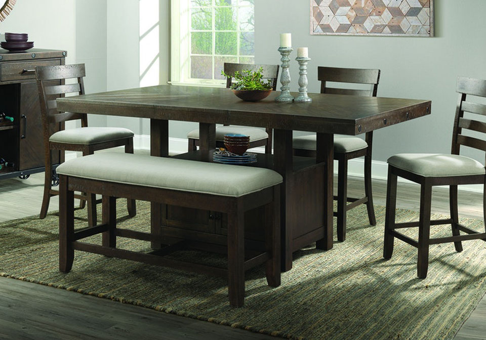 Colorado Dark Wood Counter Height, Dark Wood Dining Room Set With Bench