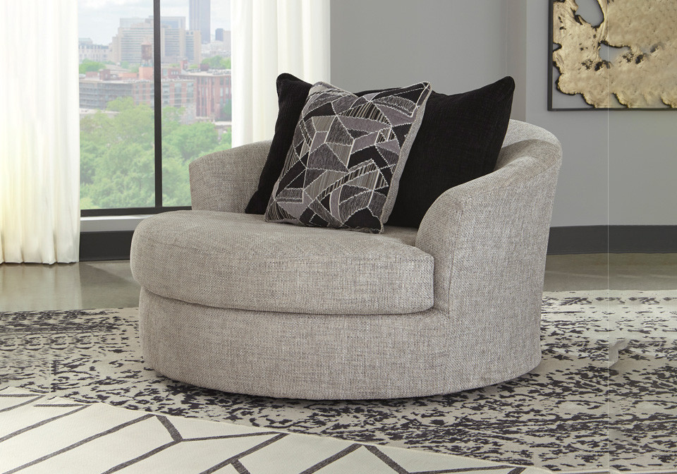 Megginson Storm Oversized Round Swivel, Signature Design By Ashley Megginson Oversized Round Swivel Chair In Storm