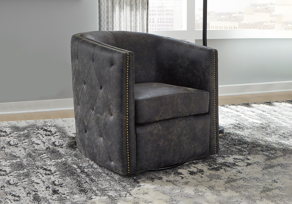 Brentlow Distressed Black Accent Swivel Chair