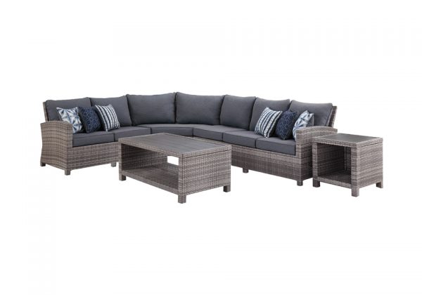 Salem Beach Gray 4pc Outdoor Sectional w/Cocktail & End Table