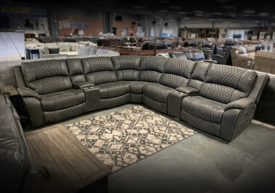 Vanquish Cowboy Granite 7pc Power, Western Leather Sectional Sofa