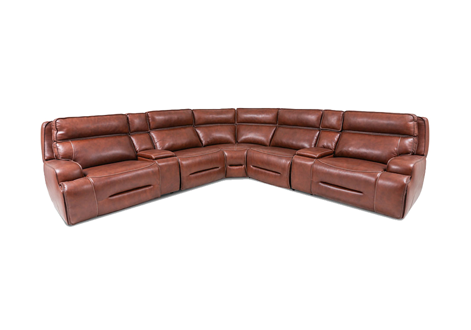 Garrison Carmel 7pc Power Reclining, Caramel Leather Sectional With Recliner