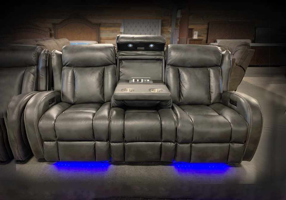 Tributo Gray Power Reclining Sofa Set, Curved Leather Power Recliner Sofa