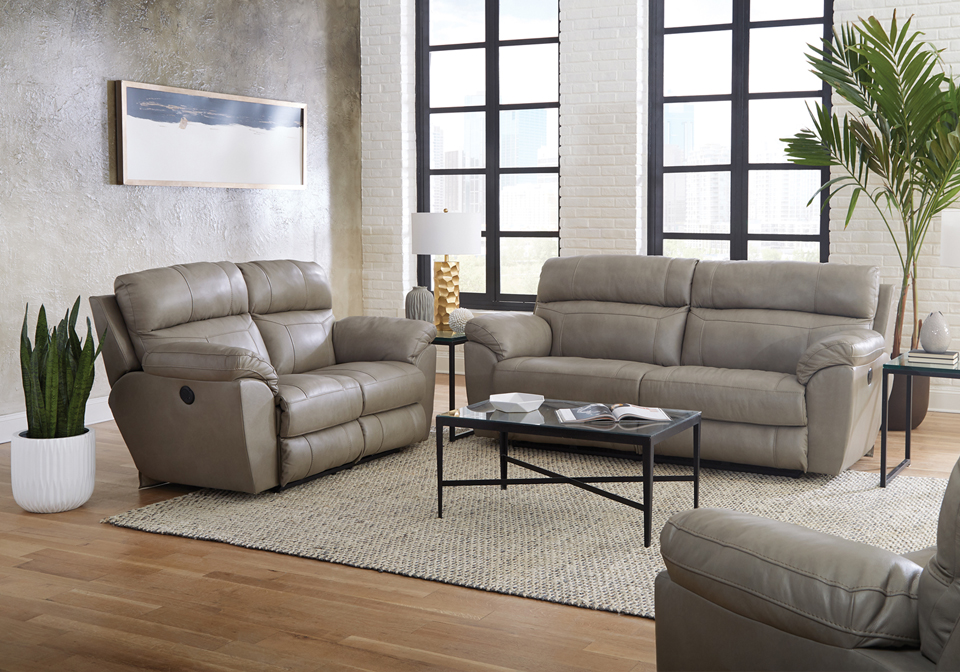 Costa Putty Power Reclining Sofa Set, Extra Wide Leather Reclining Sofa
