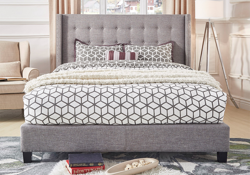 HOT DEAL 🔥 Manhattan Grey Upholstered Platform King Bed
