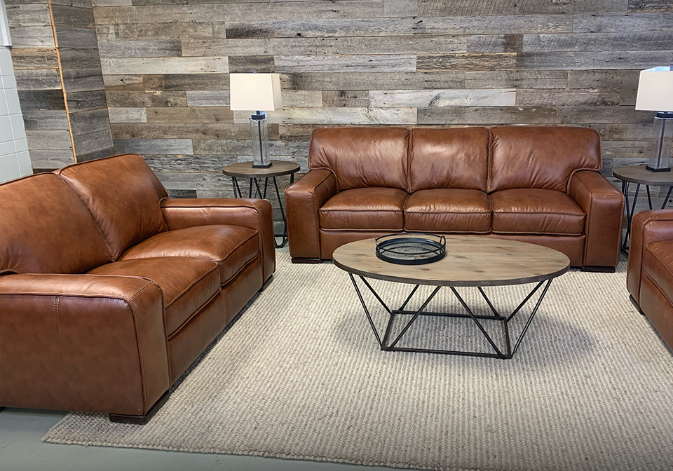 Bari Chestnut Leather Sofa Set