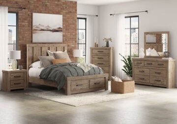 Oliandon Light Brown Queen Panel Storage Bed Set