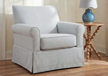 Searcy White/Navy Swivel Glider Accent Chair
